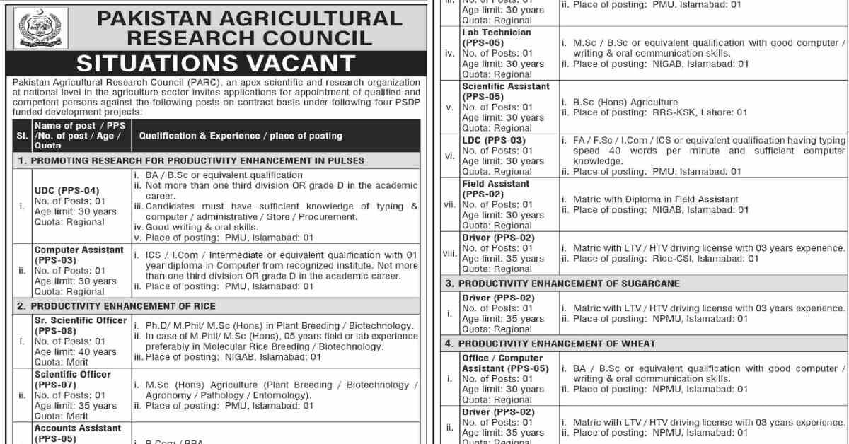 Featured Image Pakistan Agricultural Research Council (PARC) Jobs 2023 Apply Online Today
