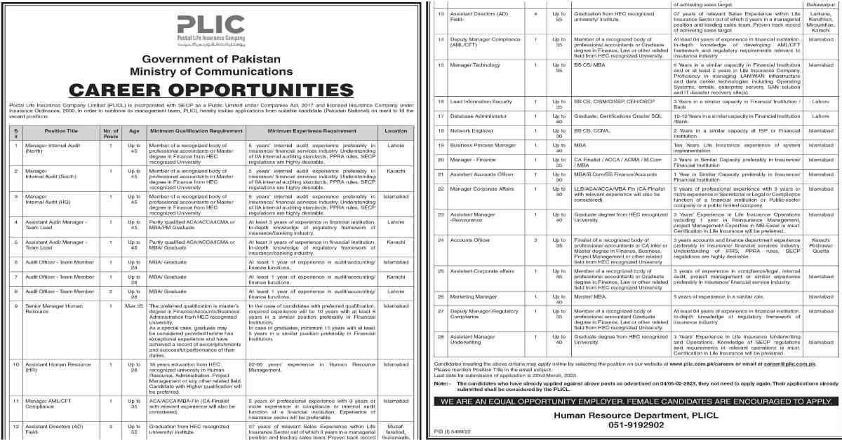 Featured Image Postal Life Insurance Company PLIC Jobs 2023 Ministry of Communications