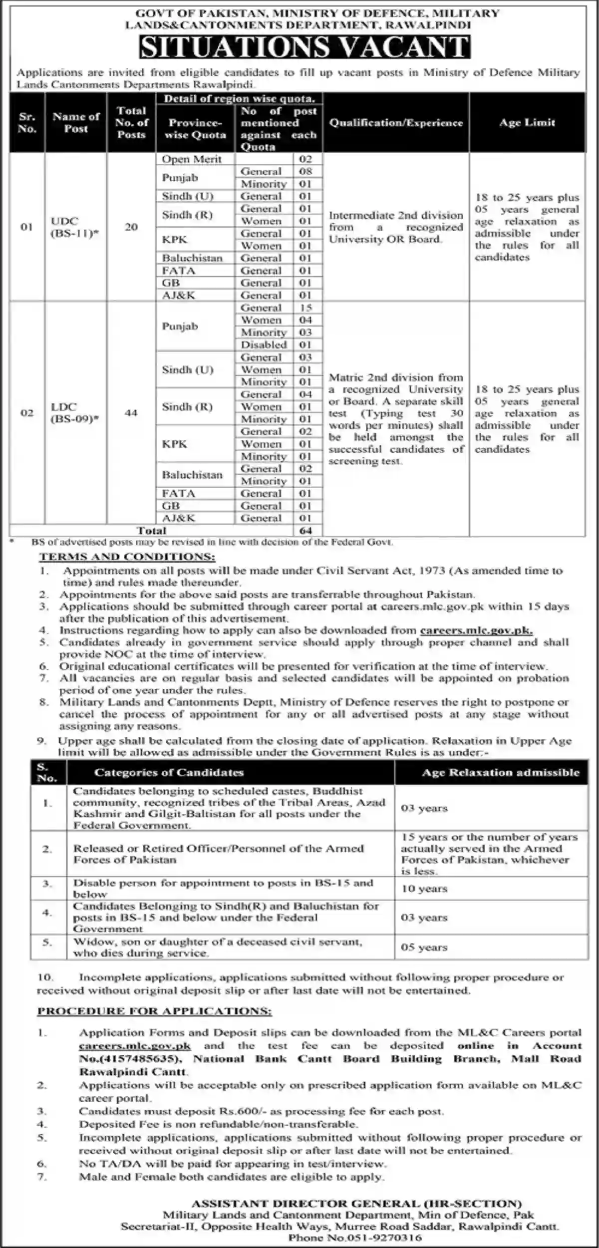 MOD Jobs in Pakistan – Ministry of Defence Military Lands and Cantonments Jobs 2023