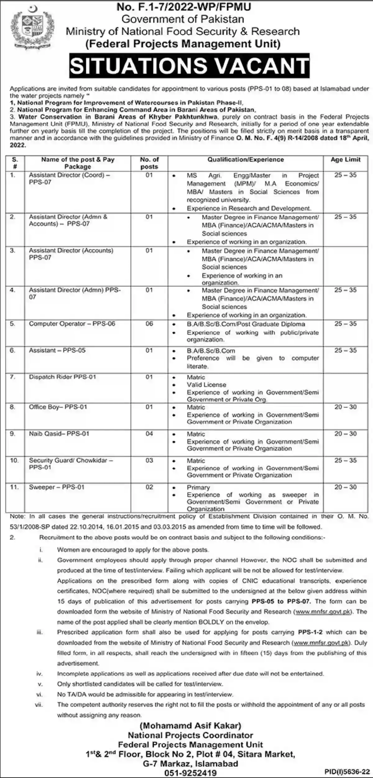 Ministry of National Food Security & Research Jobs MNFSR 2023 Federal Projects Management Unit Ministry of National Food Security & Research Jobs MNFSR 2023 Federal Projects Management Unit