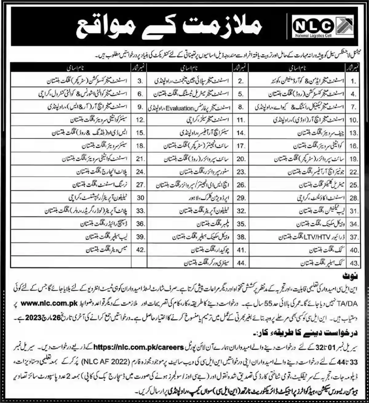 National Logistics Cell (NLC) Jobs 2023 Apply Online at nlc.com.pk/Careers