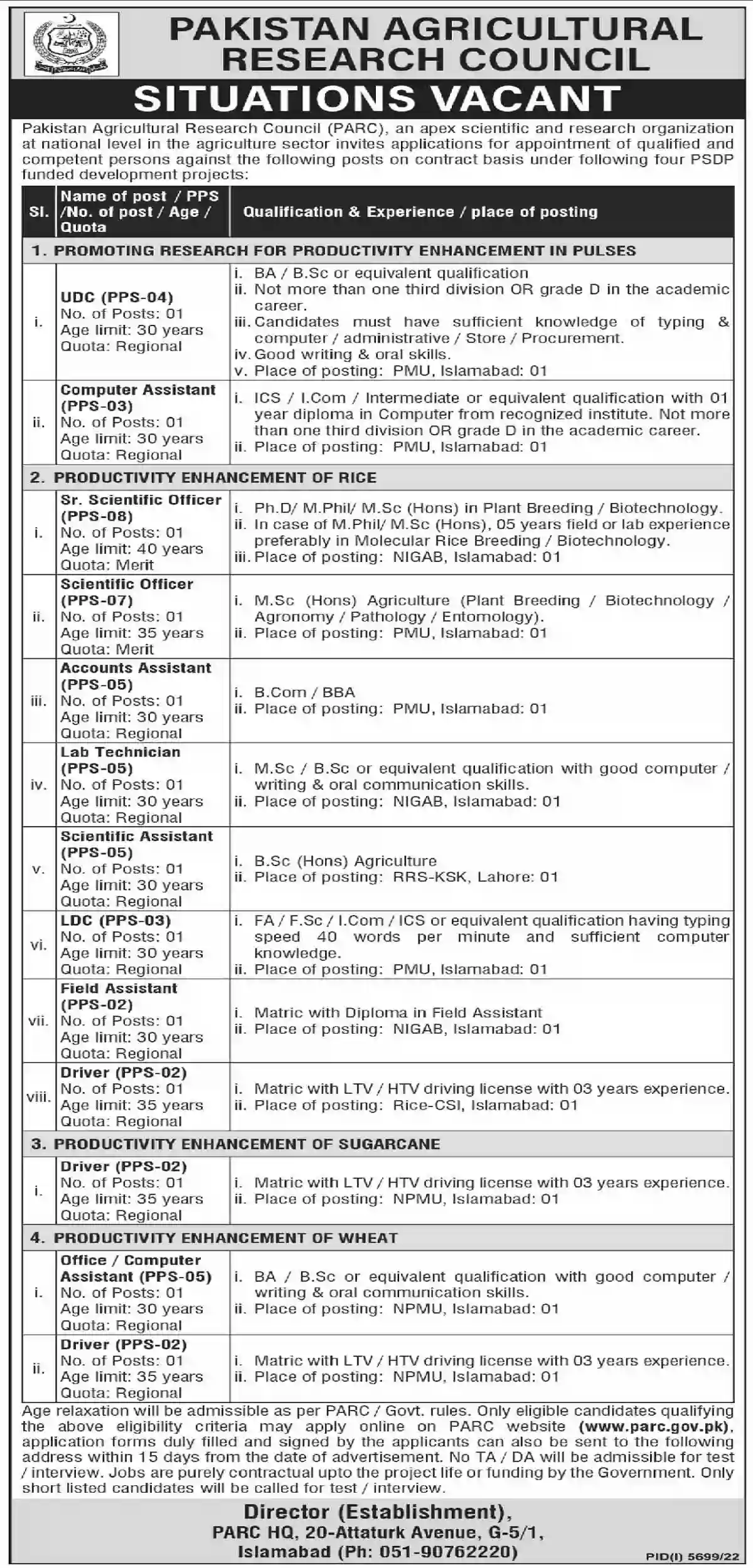 Pakistan Agricultural Research Council (PARC) Jobs 2023: Apply Online Today