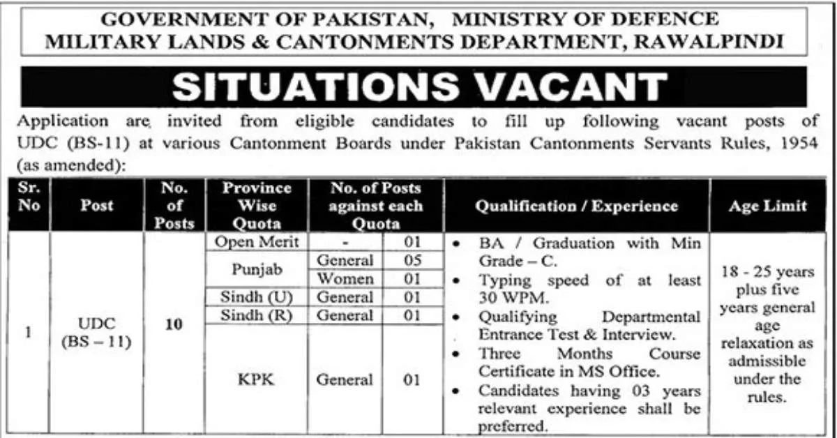 Featured Image Military Lands & Cantonments Department Govt Jobs 2023 Ministry of Defence MOD