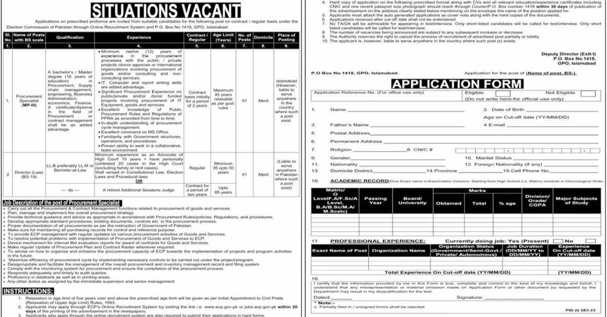 Featured Image Election Commission of Pakistan ECP Jobs 2023 Procurement Specialist and Director