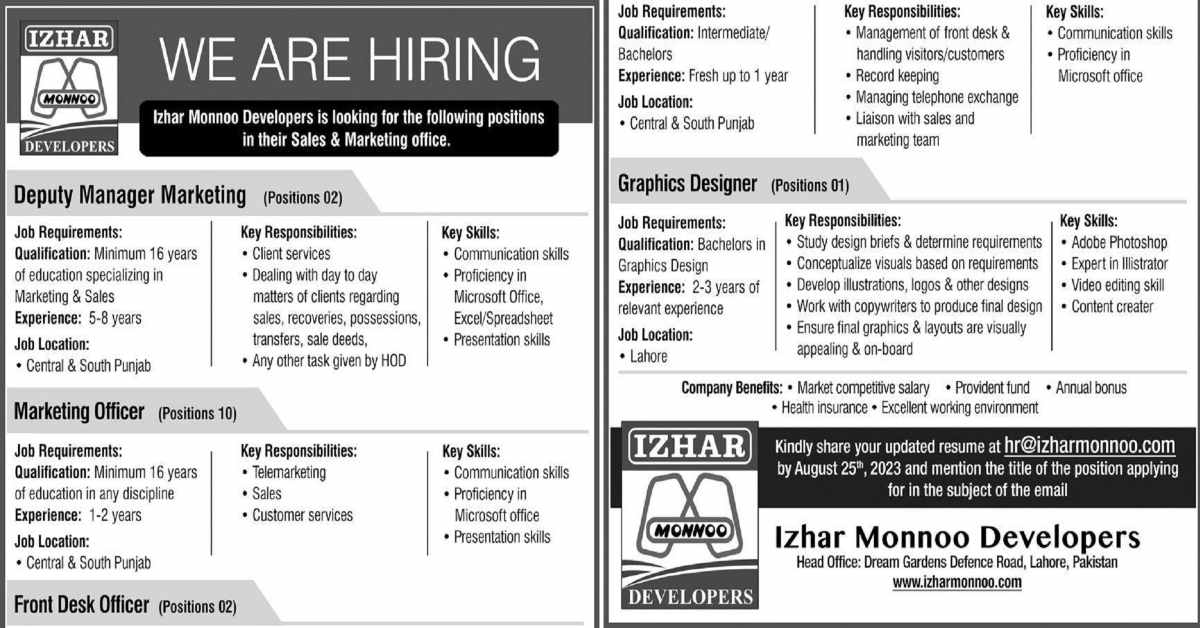 Featured Image Izhar Monnoo Developers Jobs 2023 Apply Online Advertisement Latest