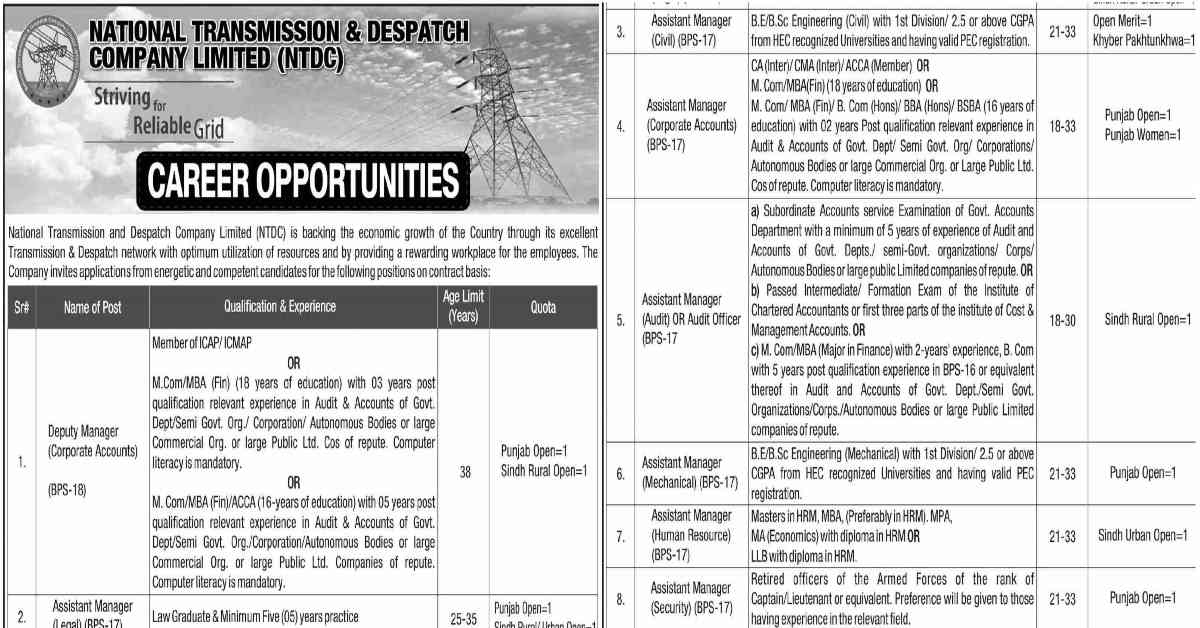 Featured Image National Transmission &Amp; Despatch Company Limited Ntdc Jobs August 2023