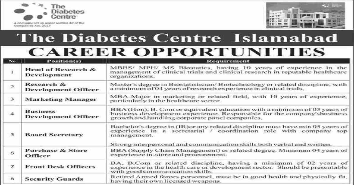 Featured Image The Diabetes Centre Islamabad Jobs 2023 Apply Online Advertisement Latest