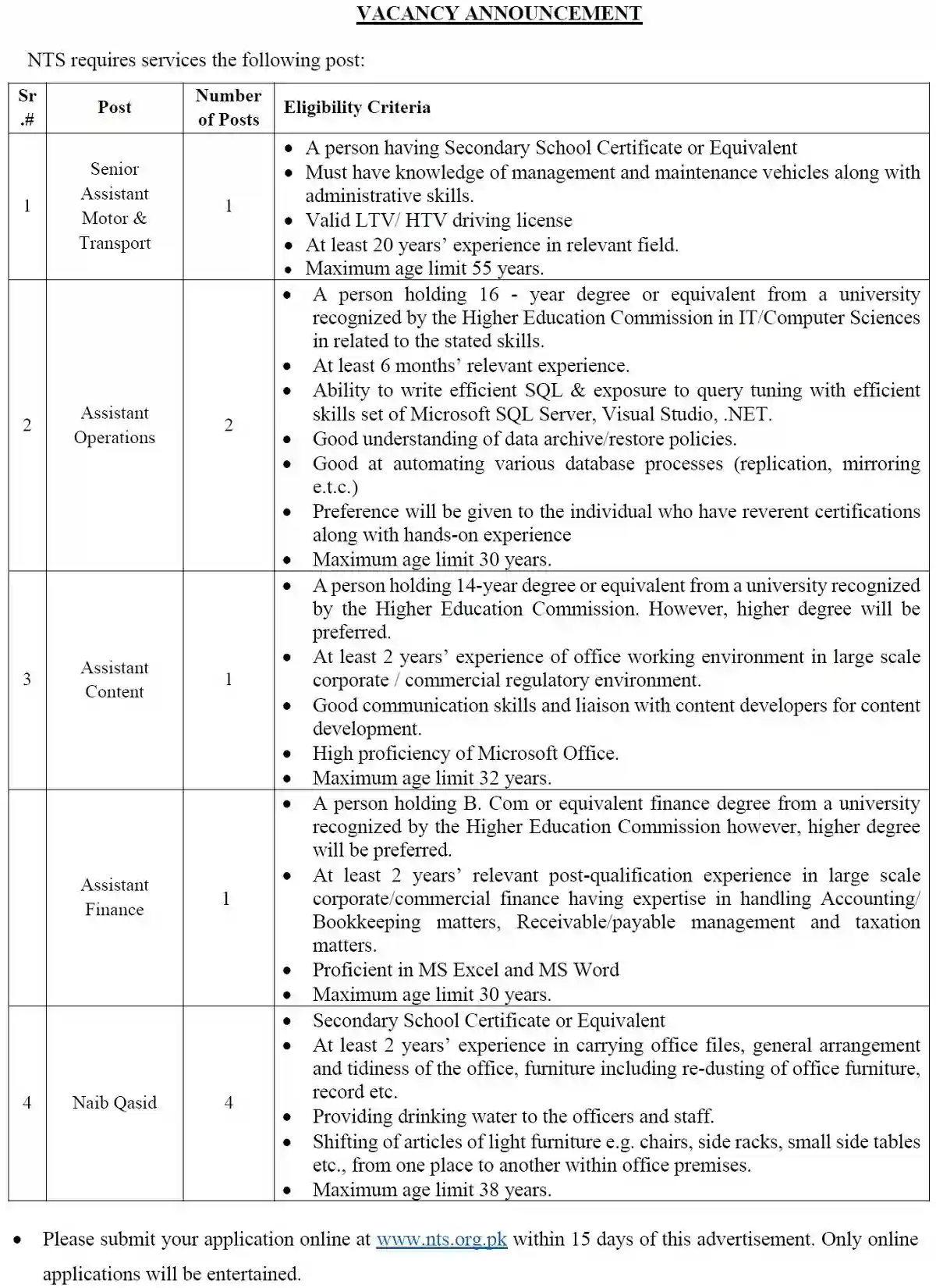 National Testing Services NTS Jobs 2023 Online Apply Latest