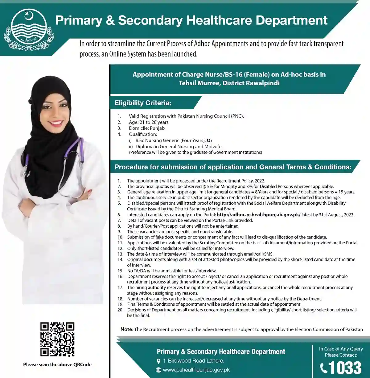 Primary and Secondary Healthcare Department Punjab Jobs 2023 Charge Nurse