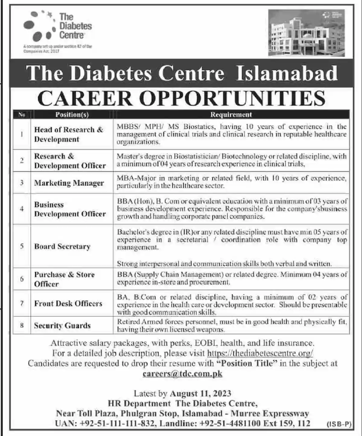The Diabetes Centre Islamabad Jobs 2023 Apply Online Advertisement Latest