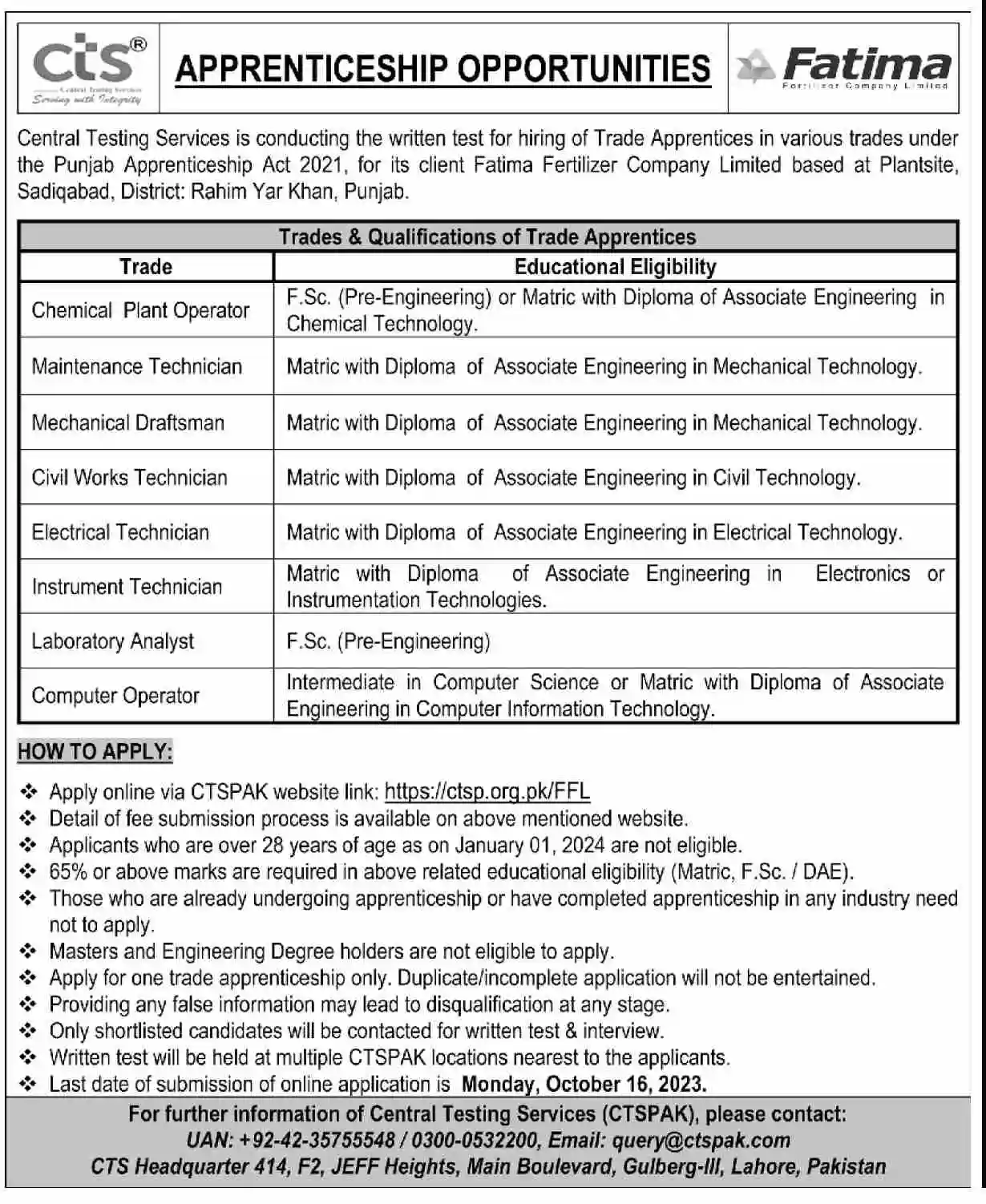 Fatima Fertilizer Company Ffc Limited Apprenticeship Opportunities 2023 Fatima Fertilizer Company Ffc Limited Apprenticeship Opportunities 2023