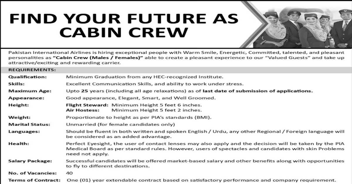 Featured Image Pakistan International Airlines PIA Cabin Crew Jobs 2023 Latest