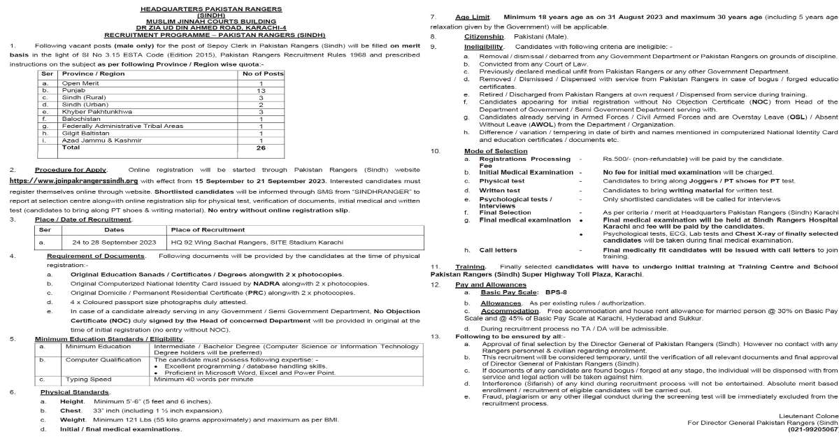 Featured Image Pakistan Rangers Sindh Jobs 2023 Online Registration Latest