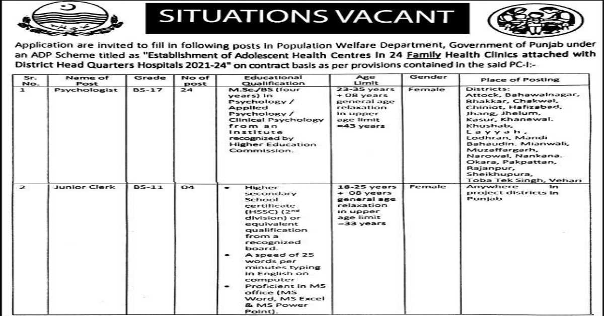 Featured Image Population Welfare Department Jobs 2023 District Head Quarters Hospital Punjab