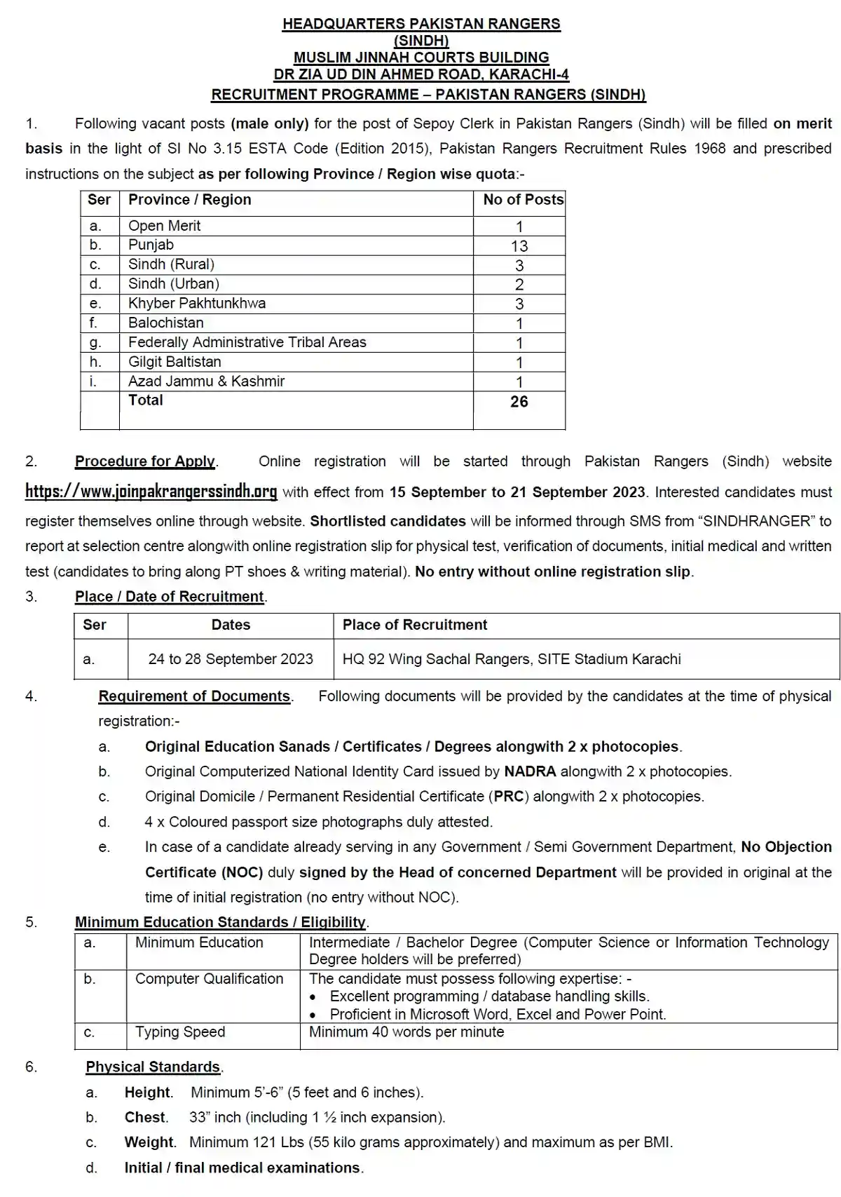 Pakistan Rangers Sindh Jobs 2023 Online Registration Latest - Filectory