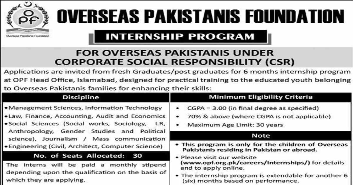 Featured Image Overseas Pakistanis Foundation Opf Internship Program 2023 Apply Online
