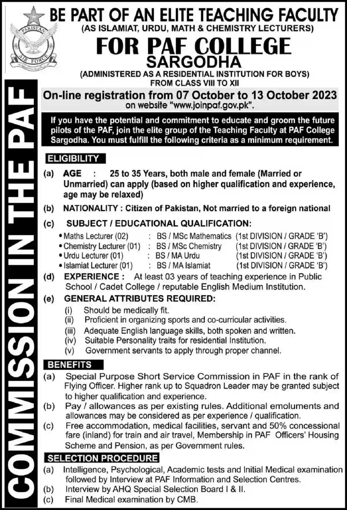 Join PAF College Sargodha Jobs 2023 Teaching Faculty Required Join PAF College Sargodha Jobs 2023 Teaching Faculty Required