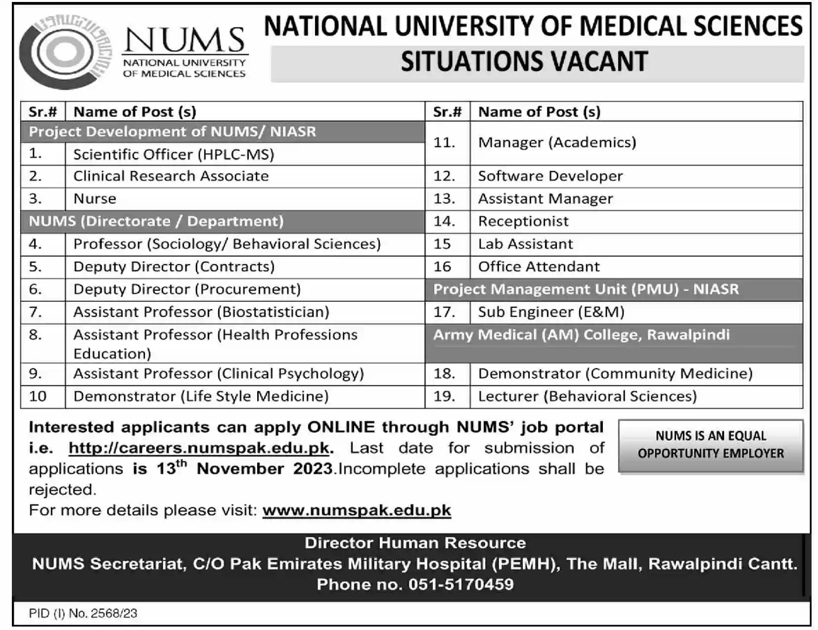  NUMS University Rawalpindi Jobs 2023 