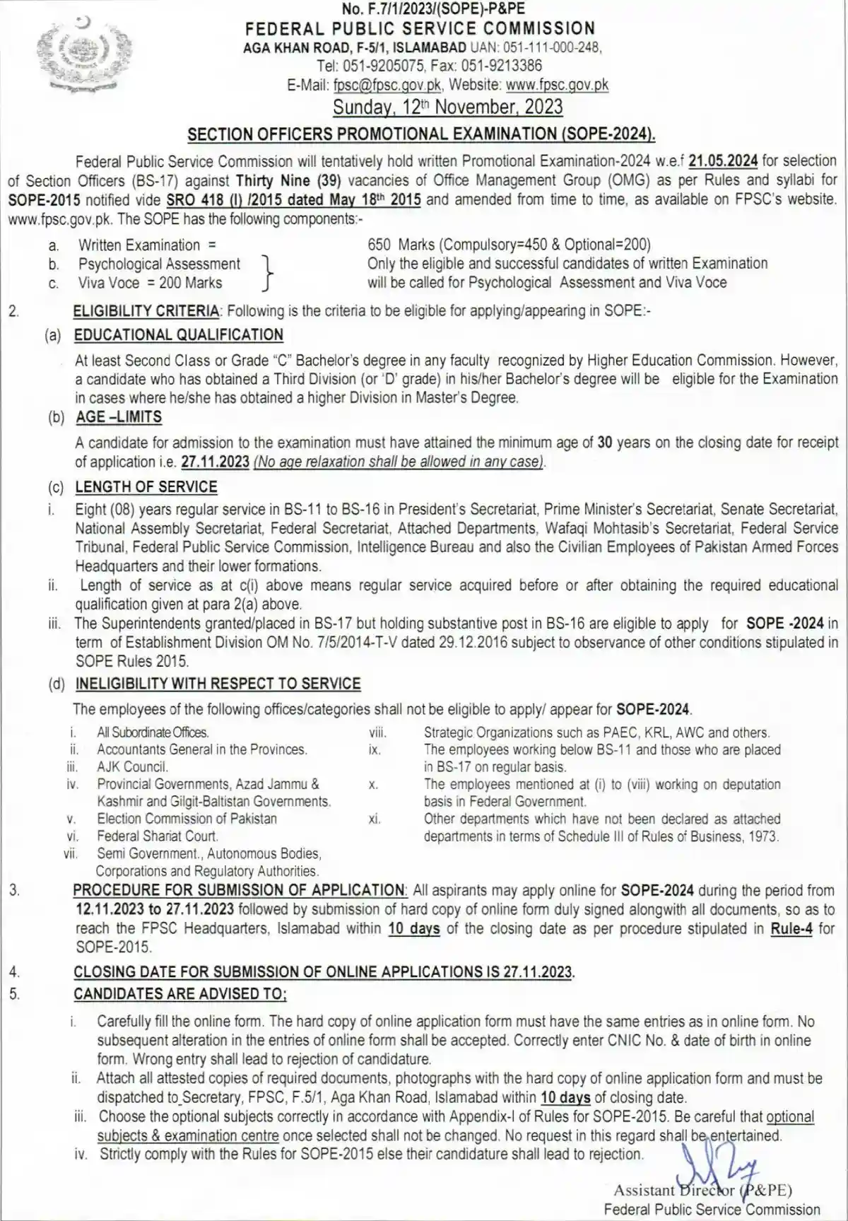 Section Officers Jobs FPSC | Section Officers Promotional Examination SOPE 2024 Section Officers Jobs FPSC | Section Officers Promotional Examination SOPE 2024