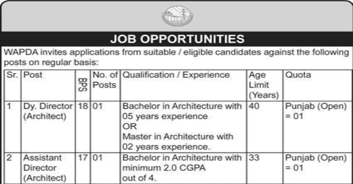 WAPDA Jobs 2024 for Architecture Degree holders OTS Filectory