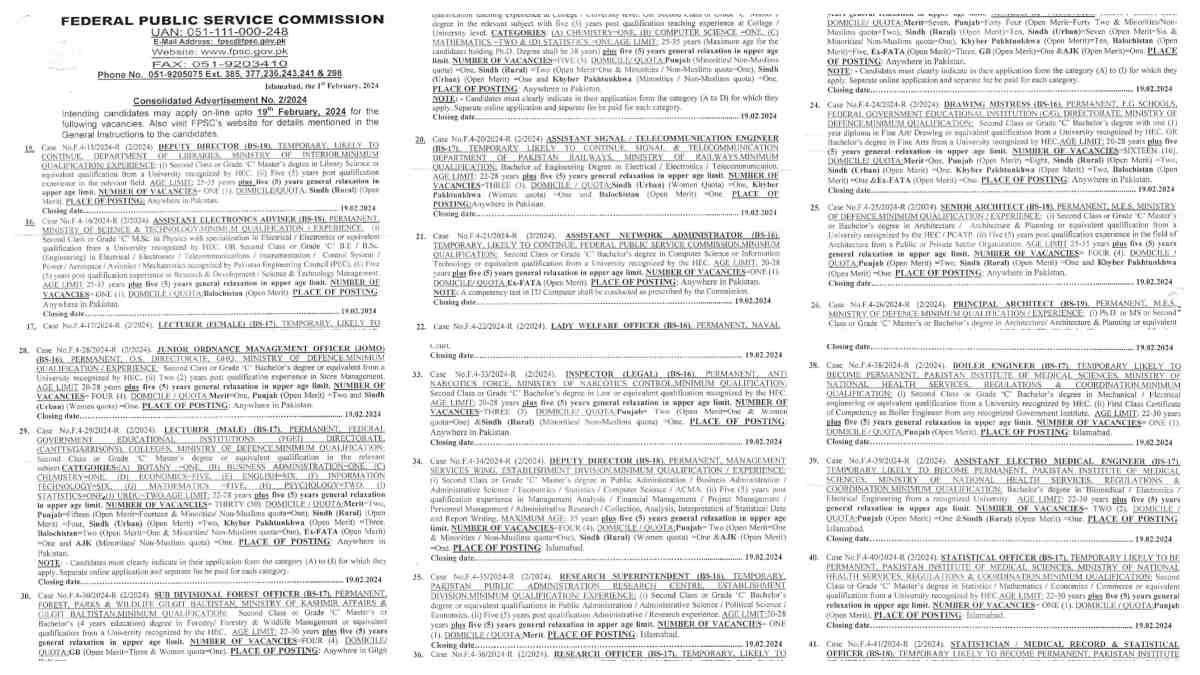 Featured Image FPSC Jobs 2024 Consolidated Advertisement No 2/2024 Apply Online