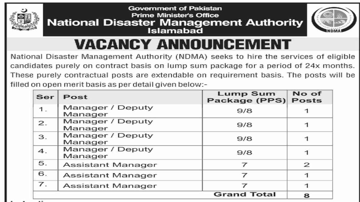 Featured Image National Disaster Management Authority NDMA Jobs March 2024 Islamabad