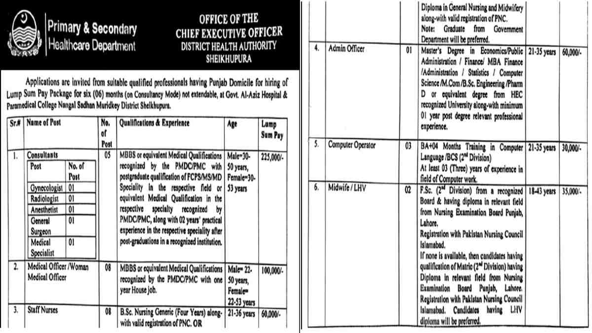 Featured Image Primary and Secondary Healthcare Department Punjab Job Opportunities 2024