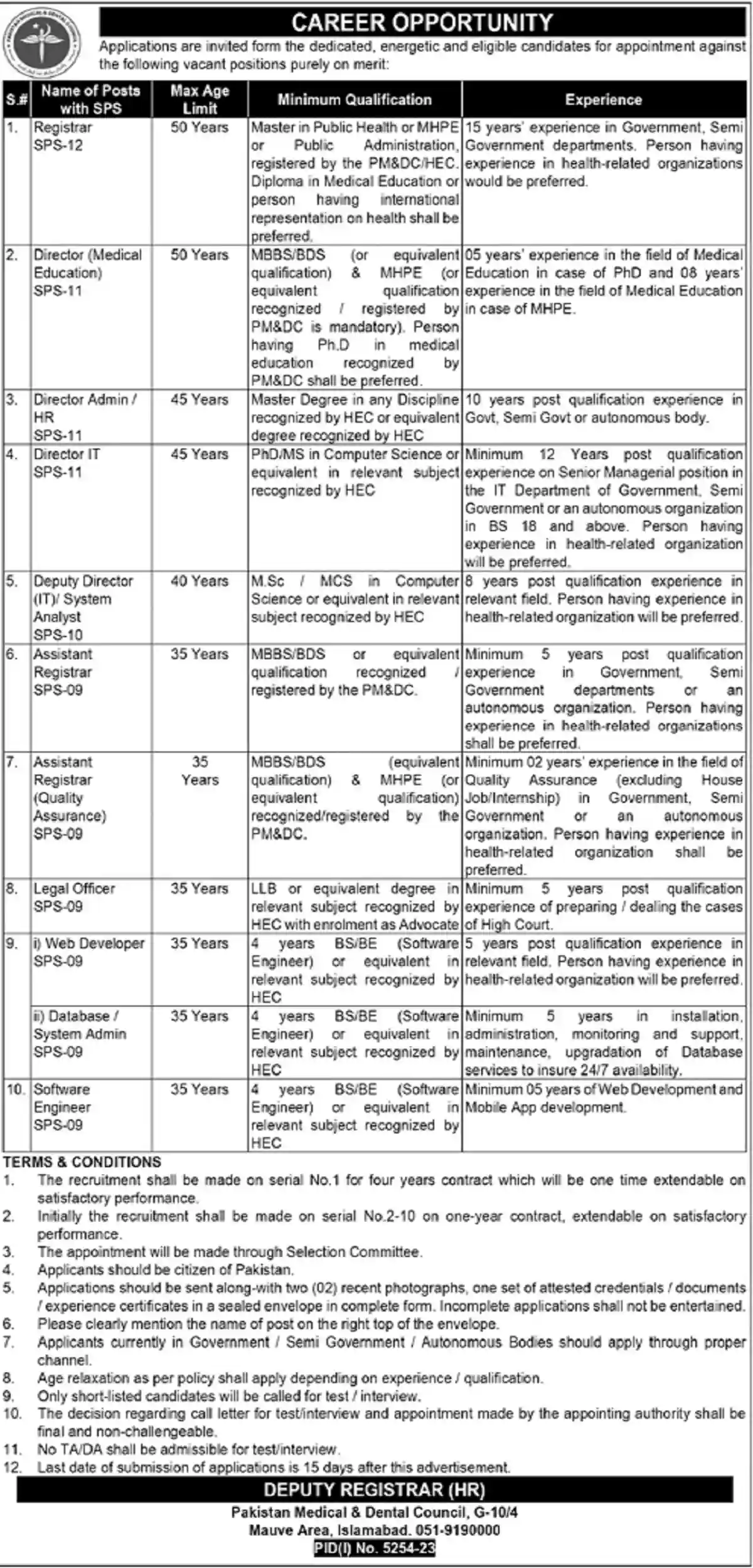 Pakistan Medical and Dental Council PMDC Islamabad Jobs 2024 2 Pakistan Medical and Dental Council PMDC Islamabad Jobs 2024